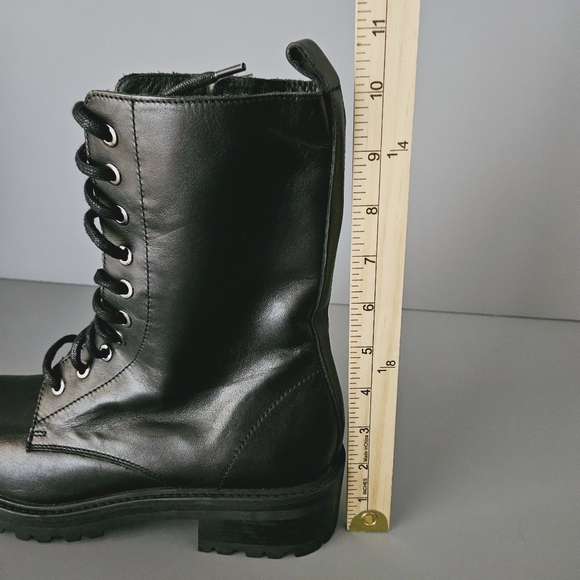 Massimo Dutti Black Leather Lace-Up Boots US 9 EU 40 Combat Biker Ankle Zipper - Picture 13 of 14
